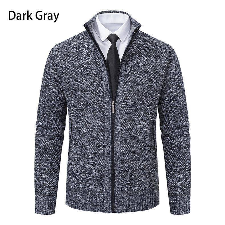 Men's Autumn/Winter Stand-Up Collar Zipper Cardigan Jacket with Velvet Knit