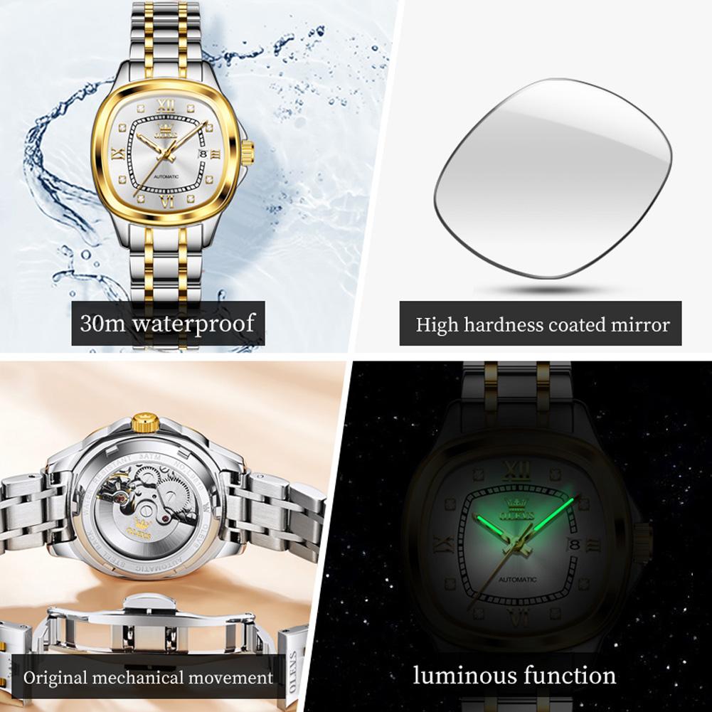 OLEVS 9810 Automatic Mechanical Watch for Women Luxury Diamond Scale Womens Wristwatch Stainless Steel Waterproof Ladies Watches