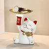Lucky Cat Statue Jewelry Tray Cute Resin Cat Storage Tray Tabletop Organizer for Home Bookshelf Living Room Cabinet Bedroom