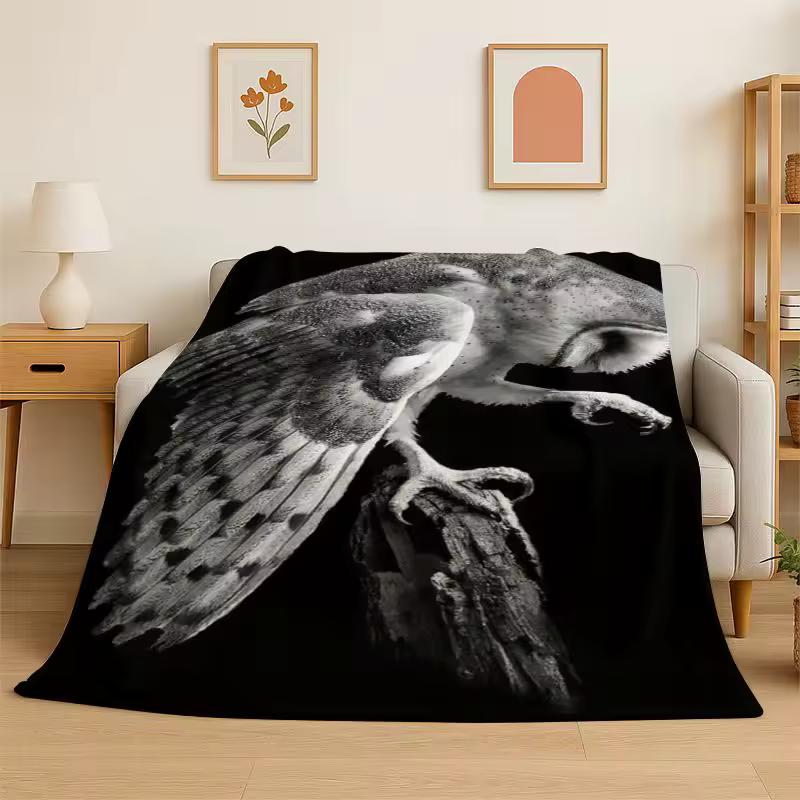 Colorful Owl Cute Bird Cartoon Flannel Blanket Soft Throw Blanket for Bedroom Living Room Bed Travel Camping Picnic Nap Cover