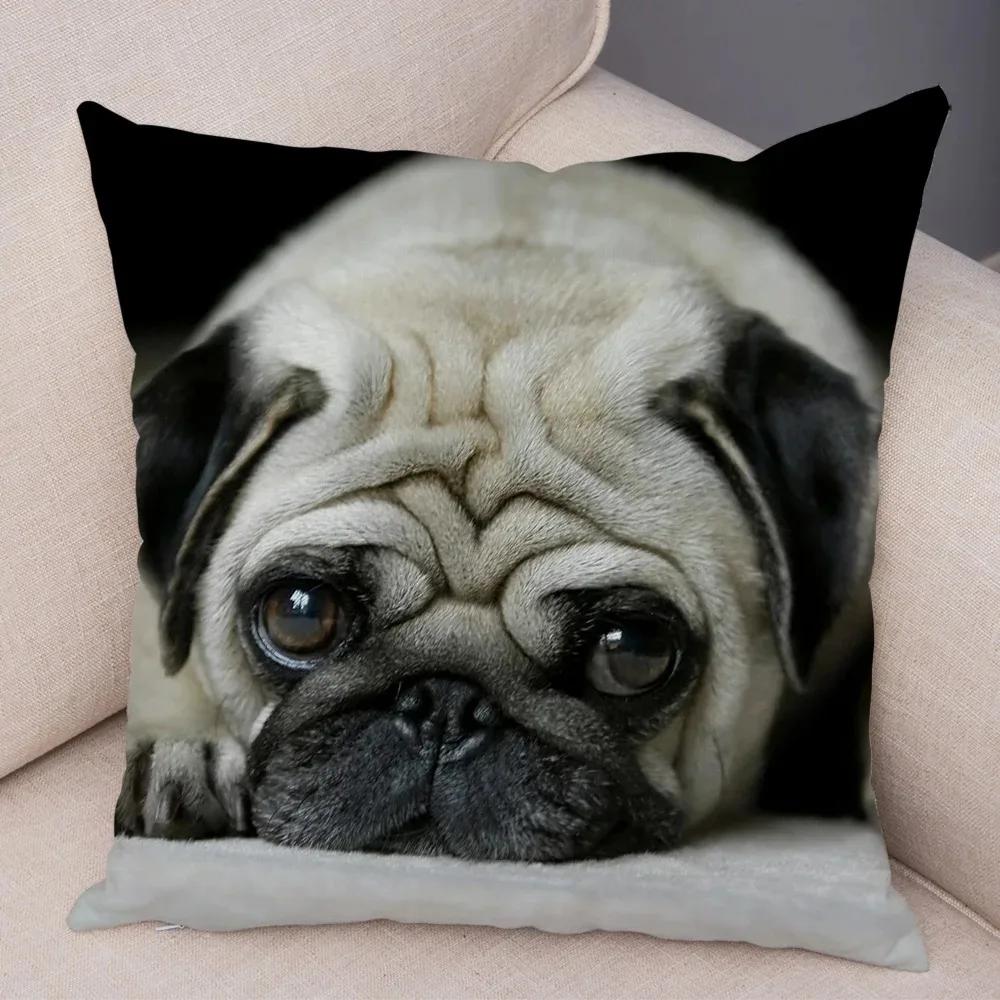 Soft and Cute Pug Series Double-sided Printed Decorative Pet Animal Pillowcases Suitable for Car Sofa Home Car Pillowcases