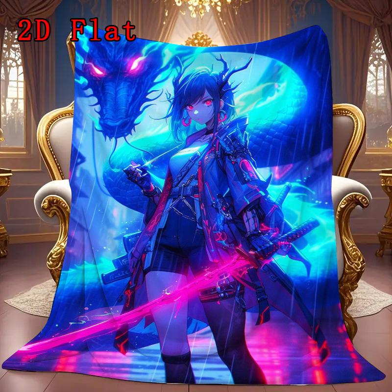 Cyberpunk Anime 2D Flat Pattern Flannel Blanket High quality All Seasons Warmth and Comfort Perfect for Christmas Gifts.NMT0928045