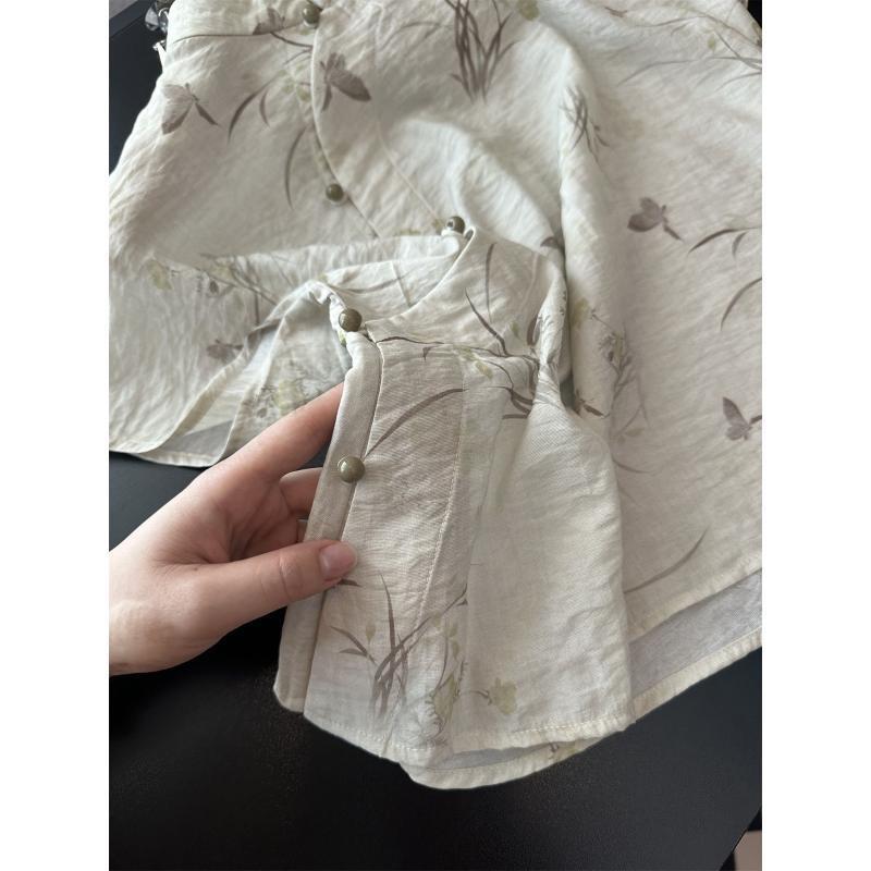 2025 super good-looking year fashion retro printing short shirt women's button-up top