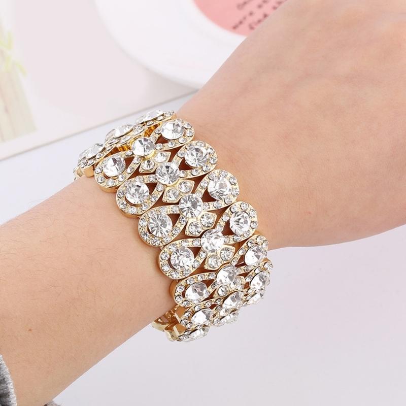 Stretch Bracelet with Repeating Figure-8 Links, Gold-Tone Zinc Alloy Design and Clear Decorative Rhinestones Details