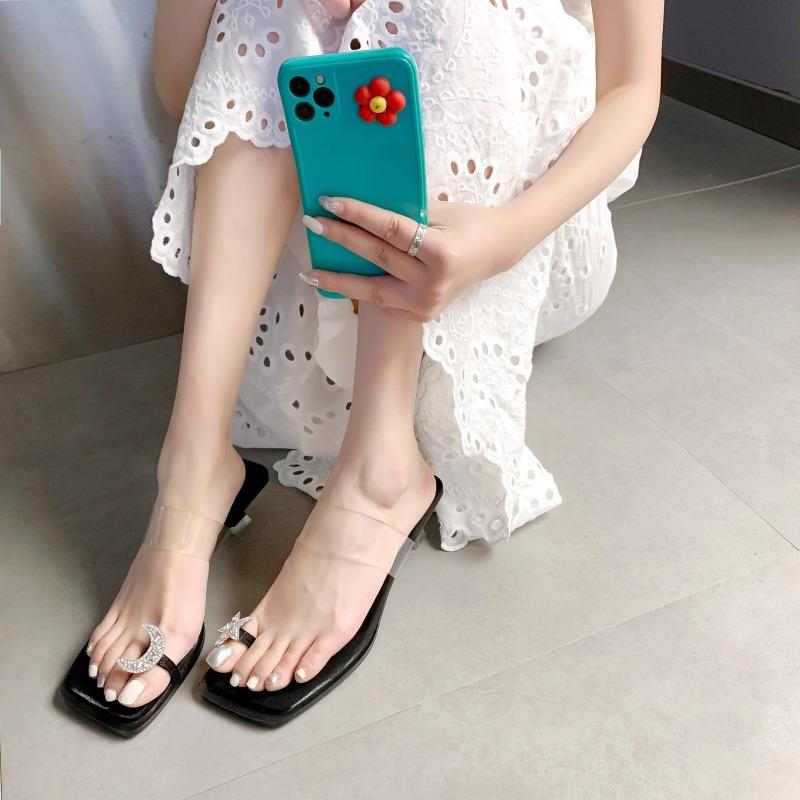 Fashion Shoes Female 2025 Hot Sale Pinch Toe Women's Slippers Fashion Crystal Outdoor New Best Seller Elegant Sweet High Heels Zapatos