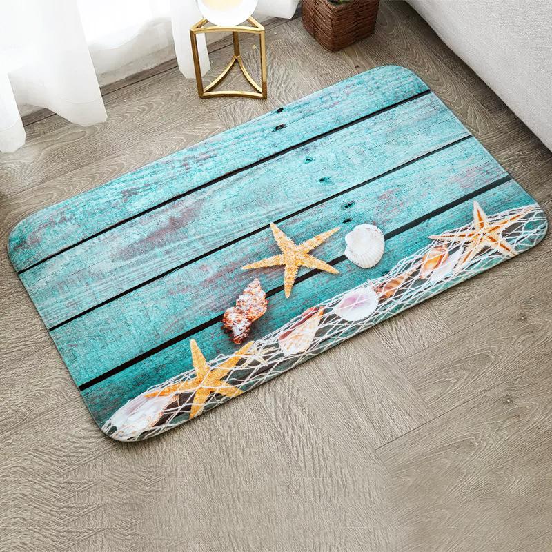 Fun Starfish Shark Beach Ocean Elements Welcome Floor Mat Entrance Doormats Kitchen Rug Home Decor Anti-slip Washable Carpet