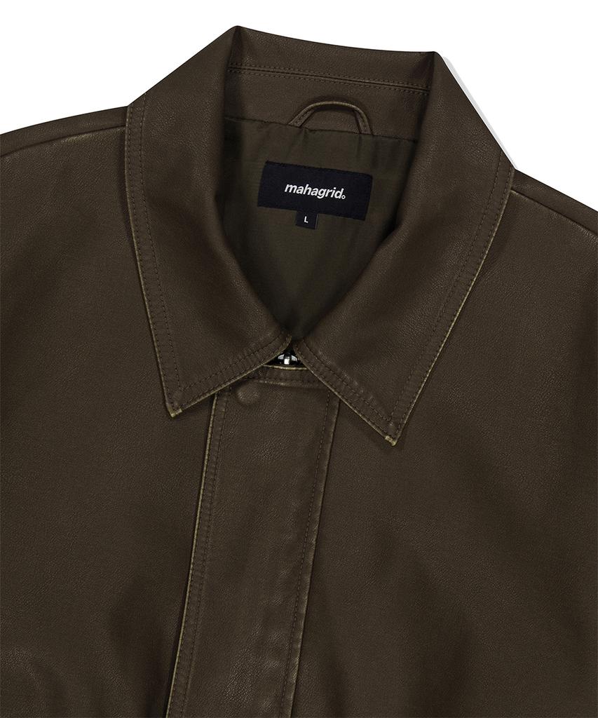 Mahagrid Washed Faux Leather Blouson Brown(Mg2Efmb940A)