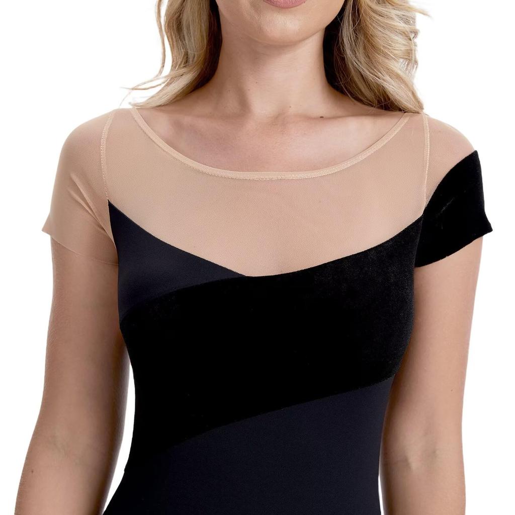 Ballet Leotard for Short Velvet Dance Size 160 [s.lemon] Adults, Sleeve, Leotard, Stylish, D047, Black,