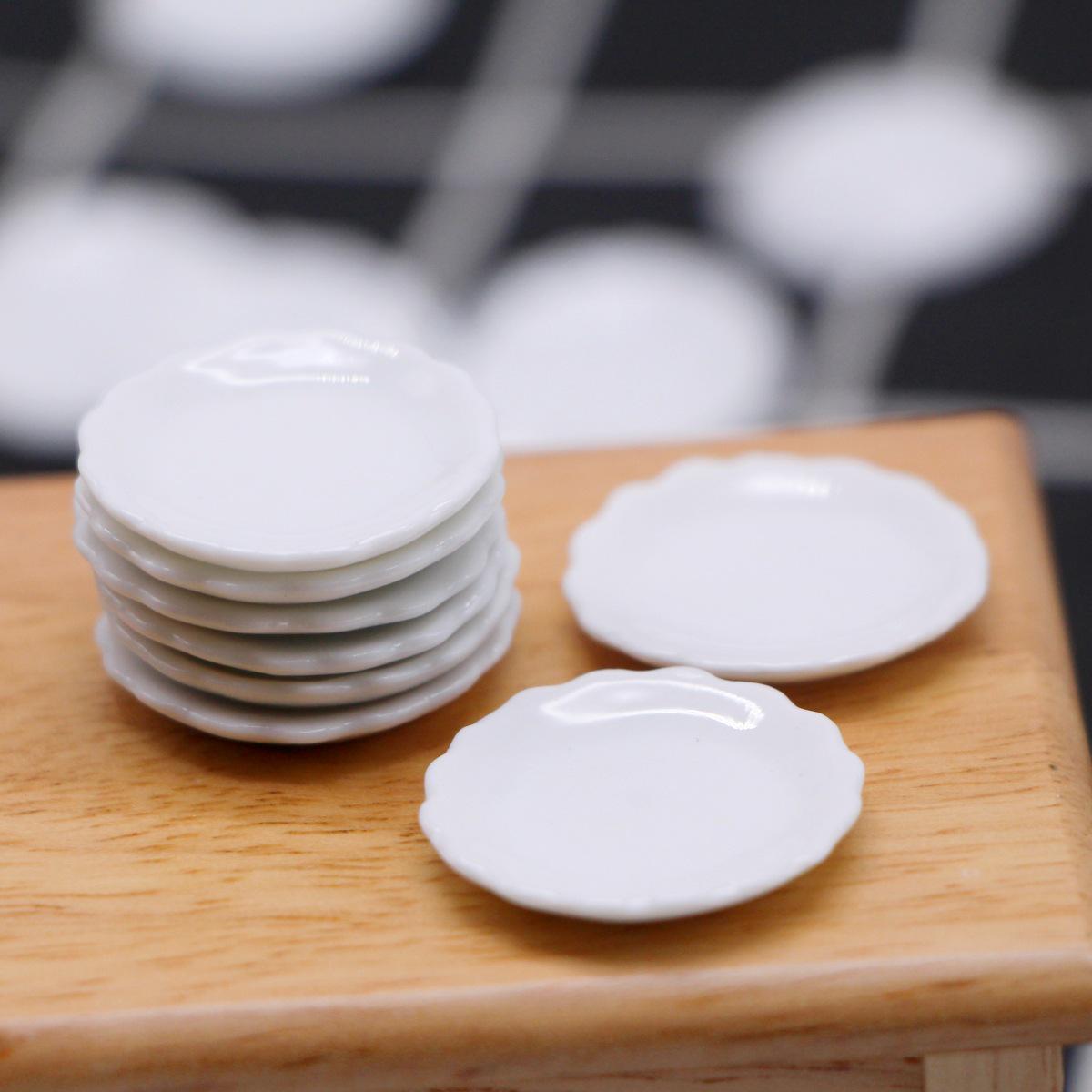 Miniature White Ceramic Lace Dinner Plate for Dollhouse Kitchen Scene