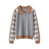 Mengyi Autumn Korean Style Color Block Cable Knit Cardigan for Women