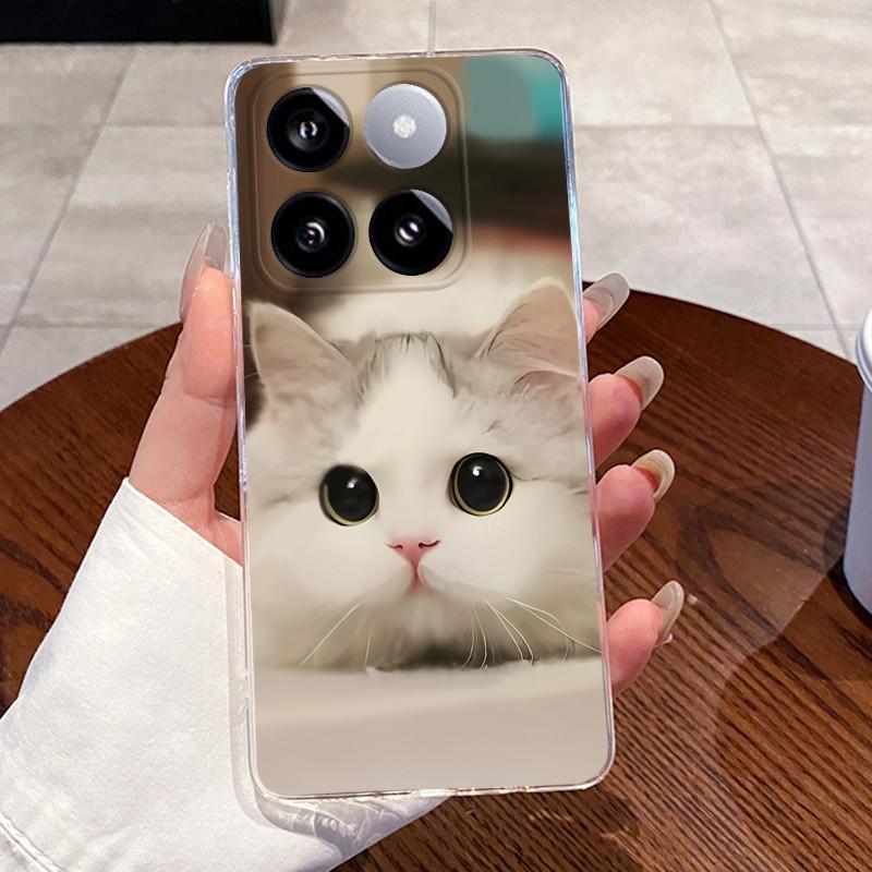 Jelly Casing For Xiaomi 14T 14TPro Clear Silicone Soft TPU Back Cover For Xiaomi 14T Pro Cute Cat Rabbit Heart Protective Case