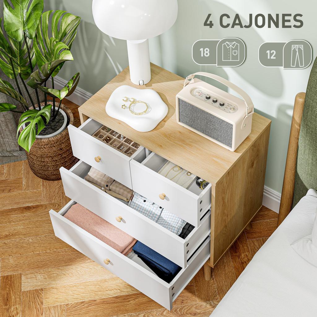 4 Drawer Dresser With Elegant Finish And Large Storage Capacity 60x35x65 Cm Oak And White