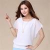 Women's Round Neck Gauze Loose Pullovers Casual Temperament Simplicity Solid Patchwork Short Sleeve T-Shirts