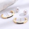 French Oval Large C-Shaped Stud Earrings for Women Elegant Imitation Pearl Geometric Unique Earrings Design Statement Zircon