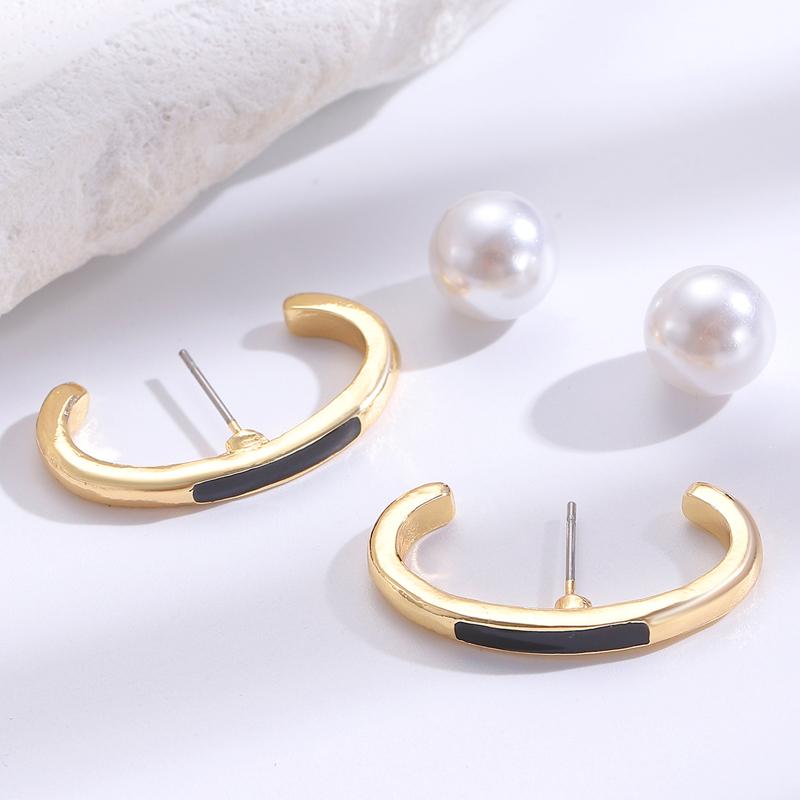 French Oval Large C-Shaped Stud Earrings for Women Elegant Imitation Pearl Geometric Unique Earrings Design Statement Zircon