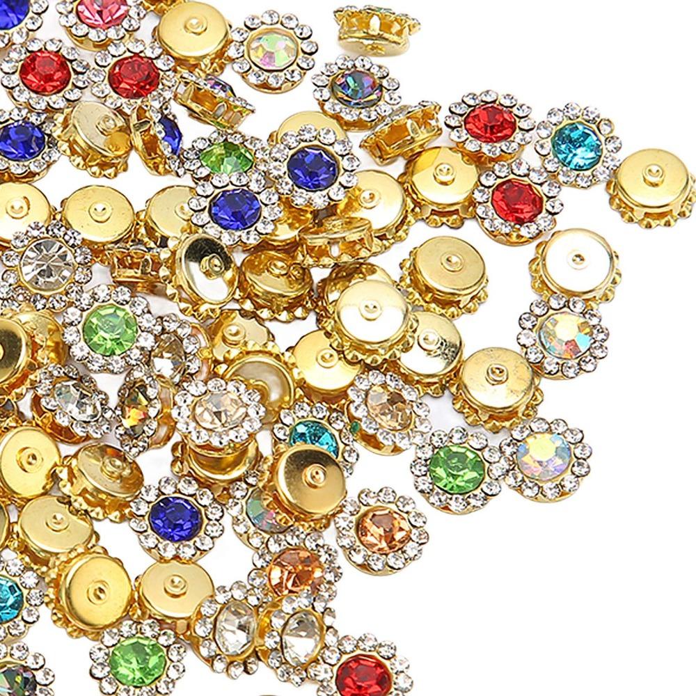 300pcs Bright Finish Rhinestone Buttons Gold Tone Base Flower Rhinestones For Shoes