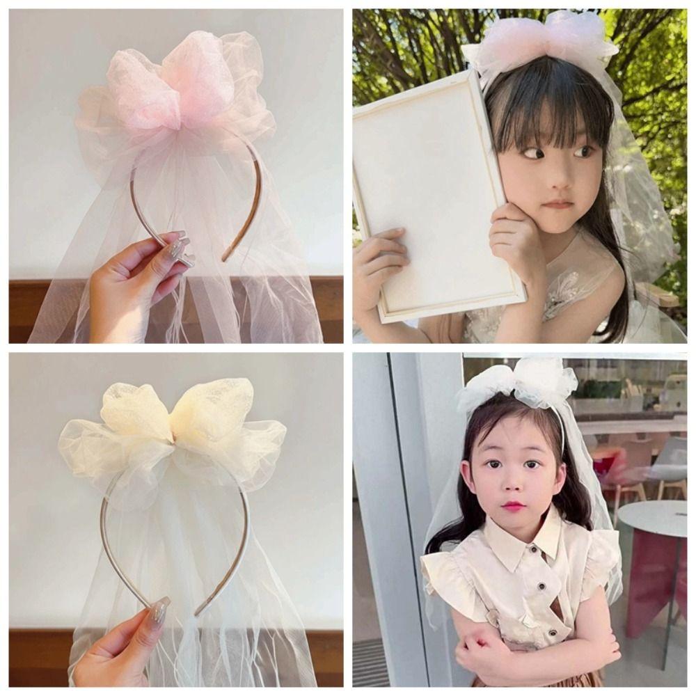 Flowing Bow Veil Hair Hoop Polyester Bridal Tulle Fashion Girls Head Gauze Party Cosplay