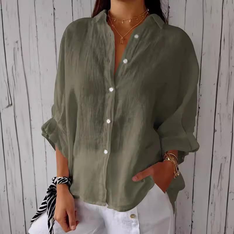 2024 Summer Women's Cotton Linen Breathable Tie-Back Shirt - Transparent Sun Protection Top