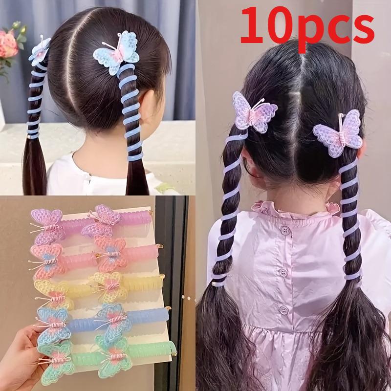 10pcs Cute and Sweet Butterfly 's Telephone Line Hair Bands, Gentle and Versatile 5 Color Butterfly Set Hairpins, for Daily Versatile Hair Accessories