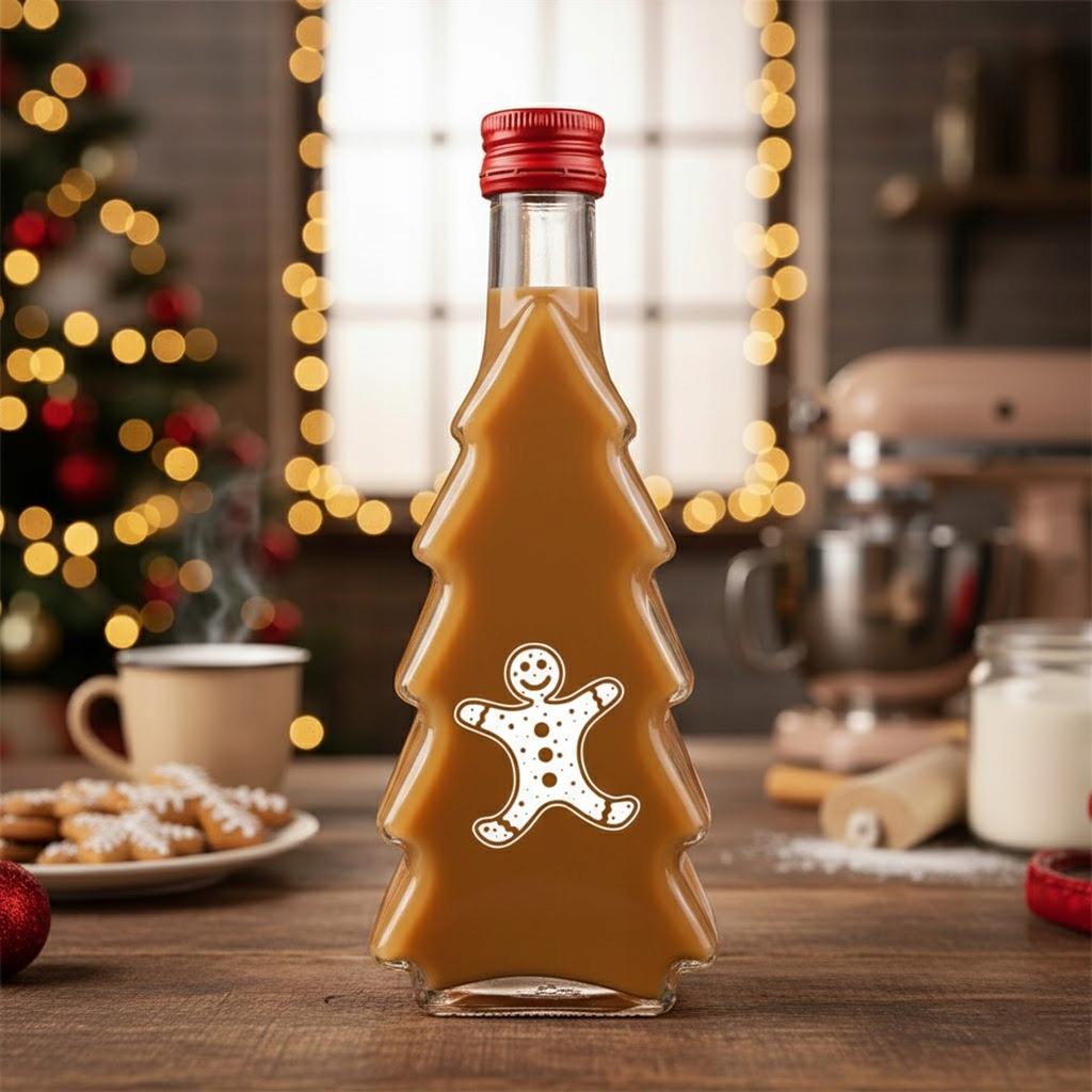 5x CHRISTMAS TREE 250ml Bottles WITH PRINT Liqueur, Tincture, Juice CHRISTMAS BOTTLES