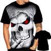 Tendenza moda estiva, T-shirt divertente e creativa, fantastico motivo stampato in 3D con teschio, T-shirt casual e comoda