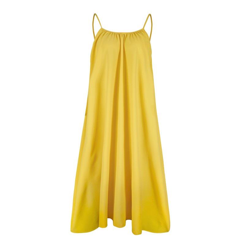 Summer Seaside Backless Spaghetti Strap Dress - Women's Gentle Yellow A-Line Long Skirt
