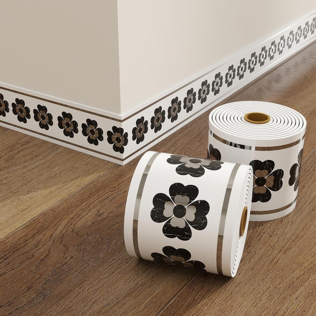 Thick Self-Adhesive PVC Baseboard - Waterproof Wall Skirting Decor, Imitation Tile Kickboard Strip, Easy Peel & Stick