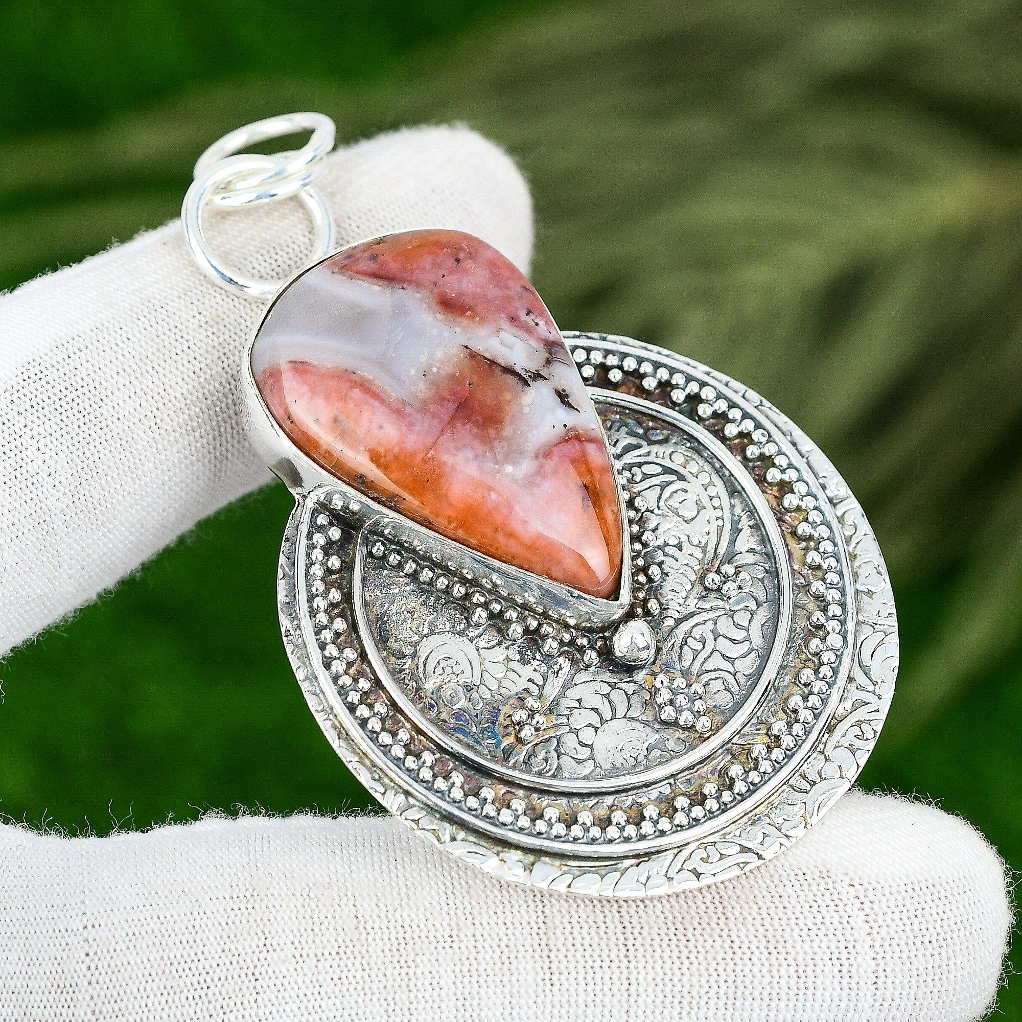

Friendship Day Sale Crazy Lace Agate Gemstone Mother Bezel Pendant 925 Silver