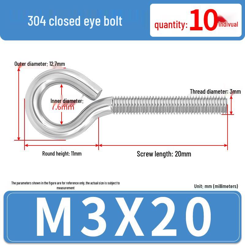 304 Stainless Steel Eyebolt with Ring Hook – Machine Thread Closed Eye Bolt (M4 M5 M6 M8)