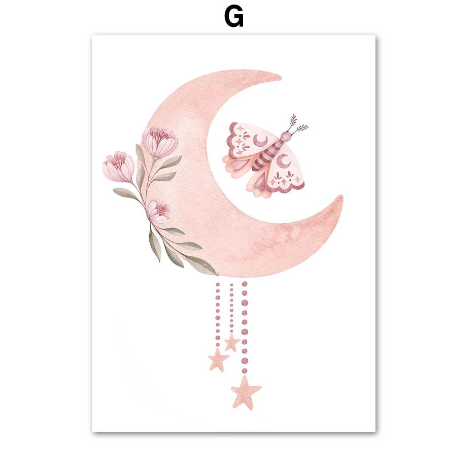 Pink Angel Girl Sun Moon Cloud Swan Castle Wall Art Nursery Canvas Painting Nordic Posters Prints Pictures Baby Kids Room Decor