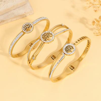 Meier Bracelet - Women's French-inspired, Unique, Hollowed-out Tree of Life Design, Diamond-accented, Titanium Steel Bracelet