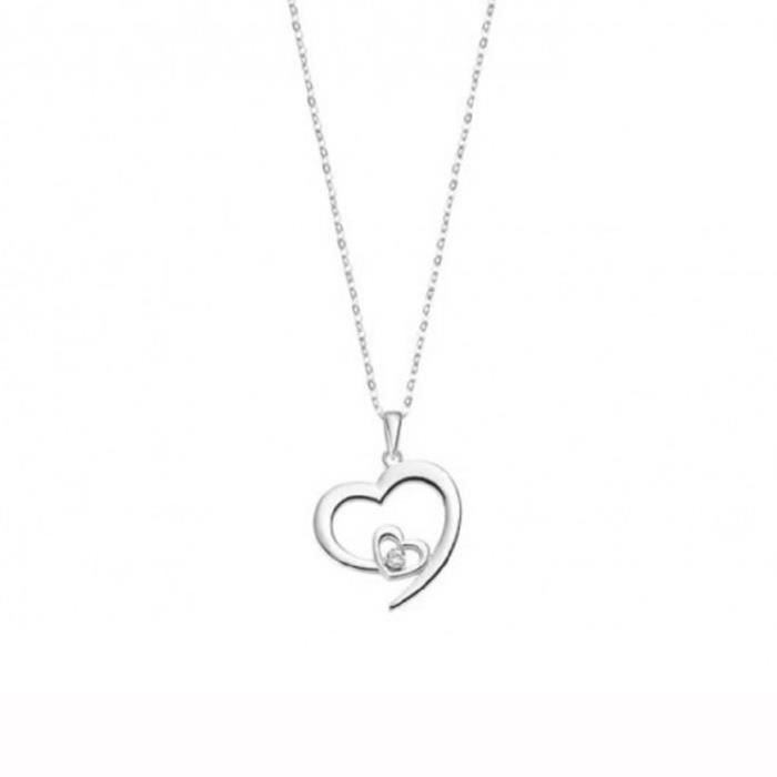 Collier - Lotus - Collier Lotus Silver - Coeur En Oxyde De Zirconium - Argent - 46 Cm