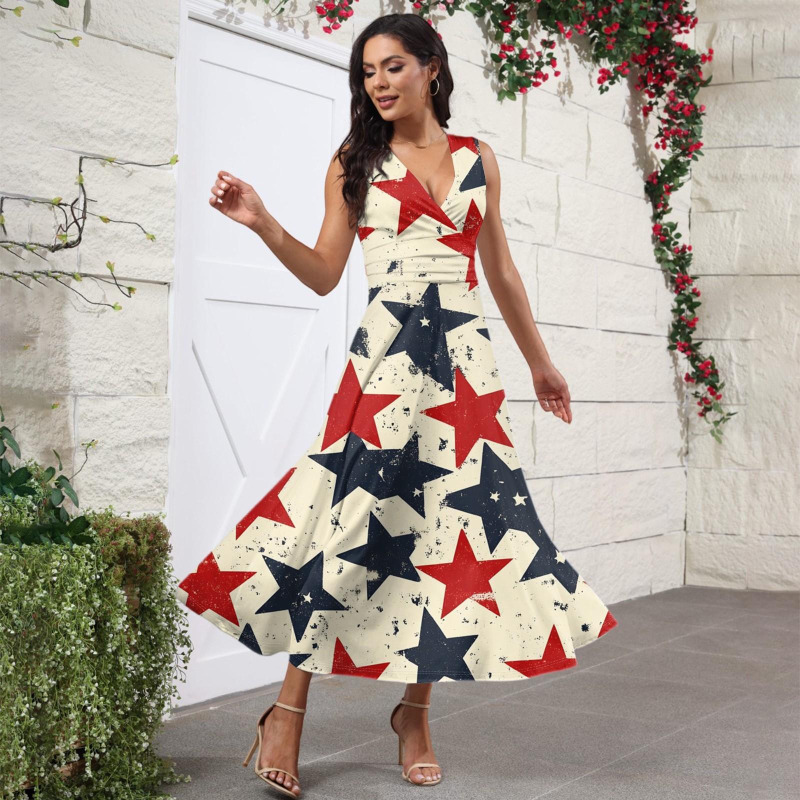 

Женское повседневное и модное платье без рукавов с принтом «День независимости» L