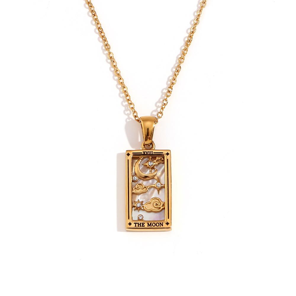 18K Gold-Plated Stainless Steel Tarot Card Necklace - European & American Retro Style