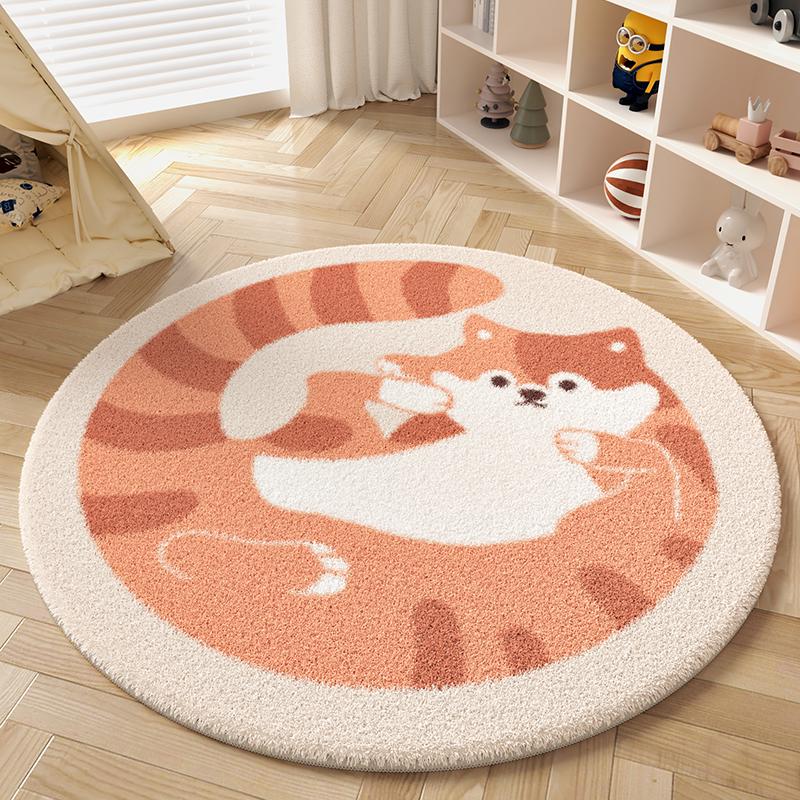 Schattige Ronde Tapijten voor Woonkamer Verdikt Wasbare Vloermat Cartoonstijl Slaapkamer Decoratie Tapijt Huis Pluizig Zacht Kinderkleed 80x80CM