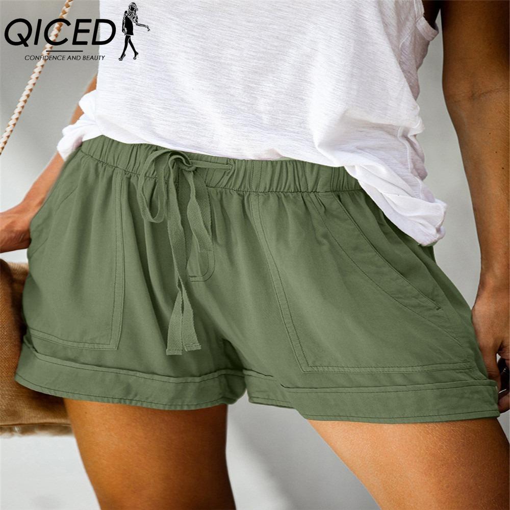 QICED Women's Casual Loose Elastic Waist Plus Size Shorts with Pockets Trousers