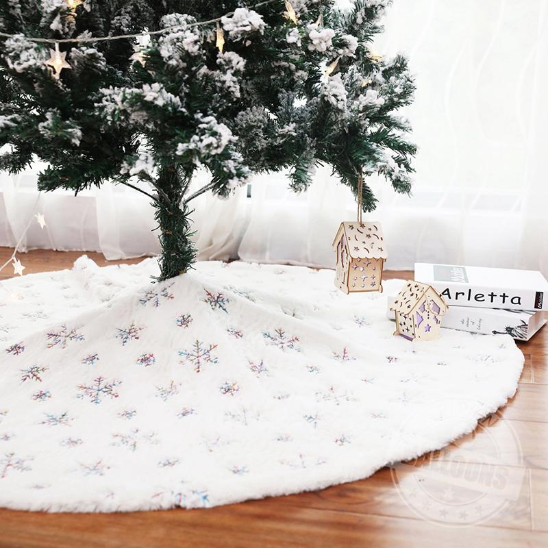 90-122cm Christmas Tree Skirt White Faux Fur Merry Christmas New Year Home Xmas-Tree Decorations Plush Beaded Embroidered Trees
