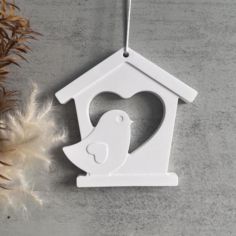 Easter Wall Decoration House with Bird Silicone Mold Spring Holiday Ornament Heart Pattern Bird House Pendant Casting Mold