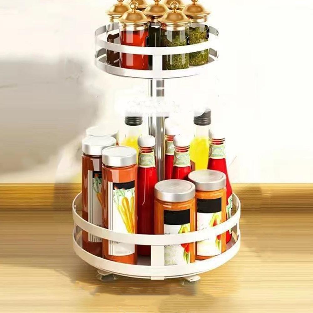 Carbon Steel Kitchen Storage Tray 360° Rotation Rotating Spice Shelf Spice Bottle