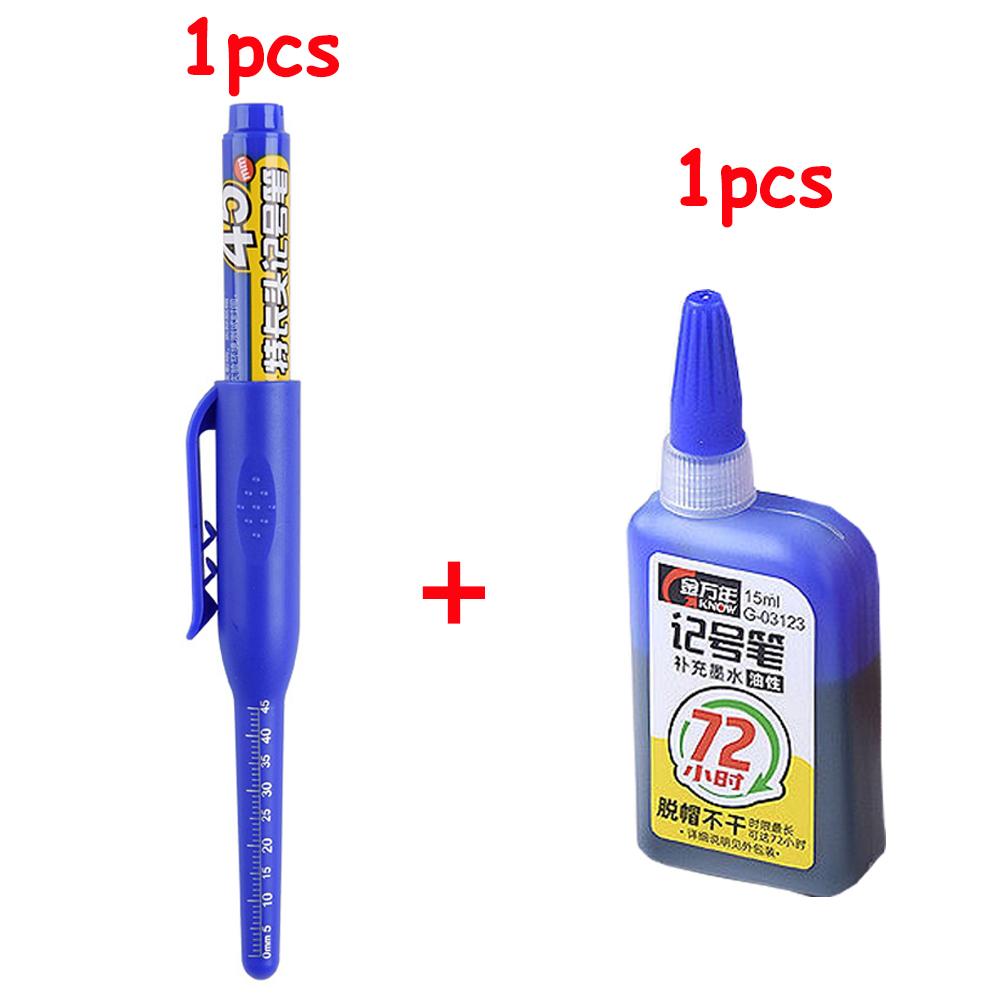 NEW Long Head Nib Deep Hole Markers Pen 20mm/45mm Waterproof White Tile Carpenter Pen for Woodworking Black/Blue/Red Ink