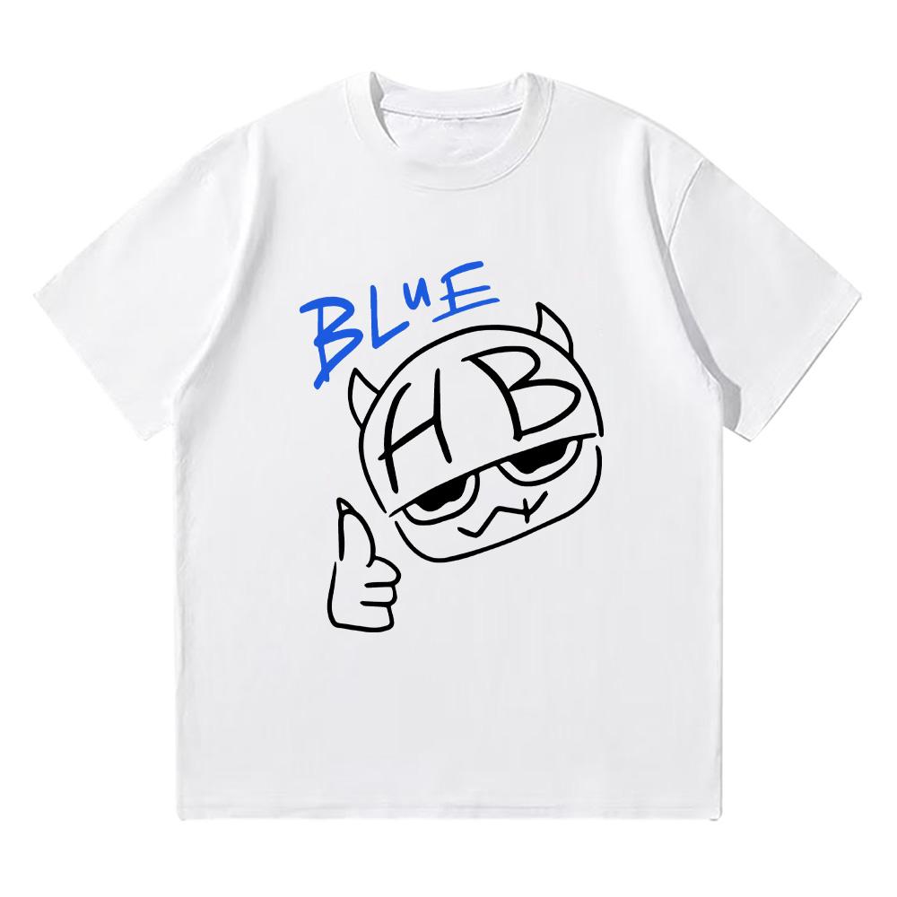 Hannah Bahng Blaues HB T-Shirt Herren Damen Baumwollqualität Kurzarm-Tees Männermode Cartoon Grafik T-Shirts Bequeme Kleidung