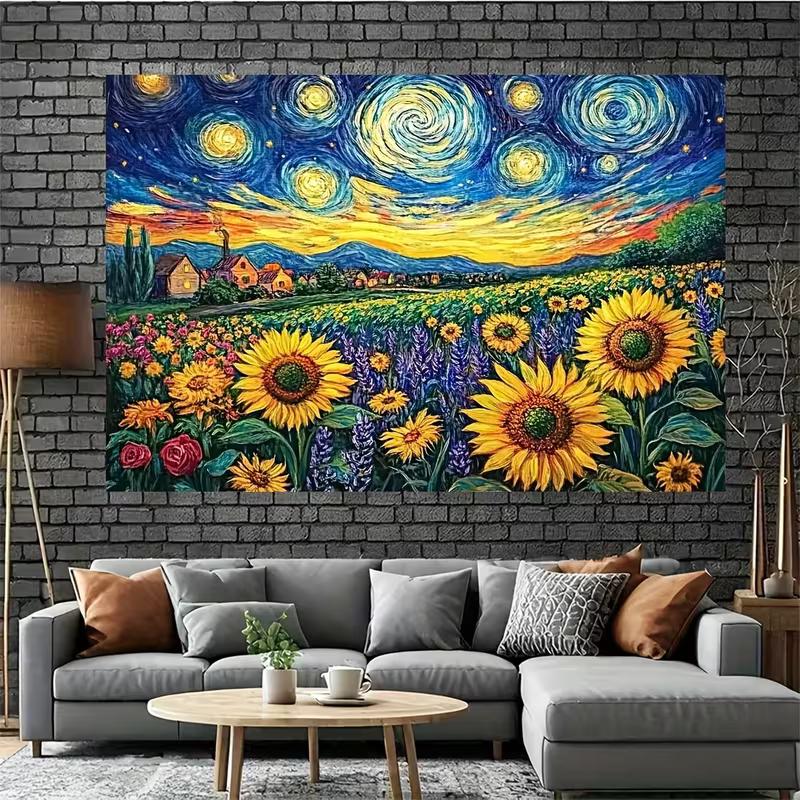 2D Colorful Starry Sky Sunflower Backdrop for Art Class & Event Decoration