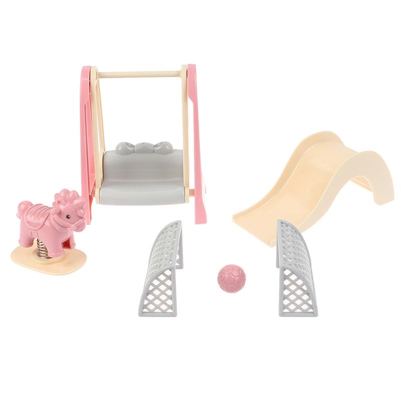 Cute 1:12 Miniature Dollhouse Swing Simulation Slide Rocking Horse Model Pretend Kindergarten Furniture for Doll Accessories Toy