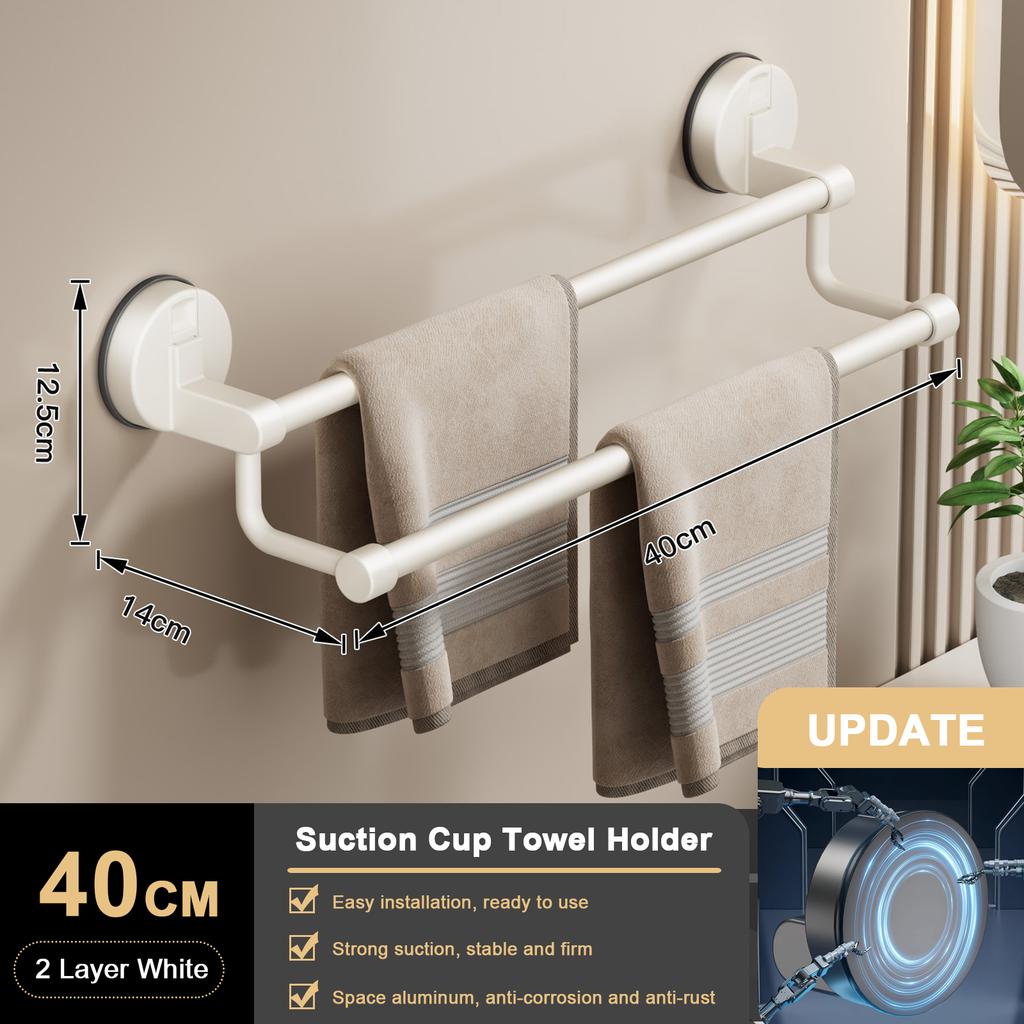 Suction Cup Bathroom Hand Towel Rack Holder Wall Mount No Drill 30/40/50cm Towel Bar Double Bar 2 Tier Apartment Space Saving