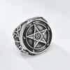 Anello Vintage Angelo Caduto Lucifero in Acciaio di Titanio Pentagramma di Satana Gioiello per Mano Chiave Inglese in Acciaio di Titanio