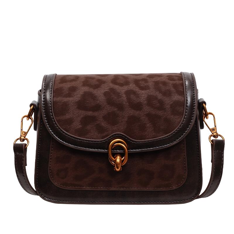 

Women s Leopard Print Square Bag - Soft Leather Crossbody with Rivet Accent Zipper, Compact Phone Purse кофейный