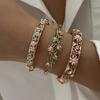 Boho Vintage Colorful Enamel Flower Bracelet For Women Gold Plated Crystal Zircon Hollow Floral Bangle Party Wedding  Jewelry