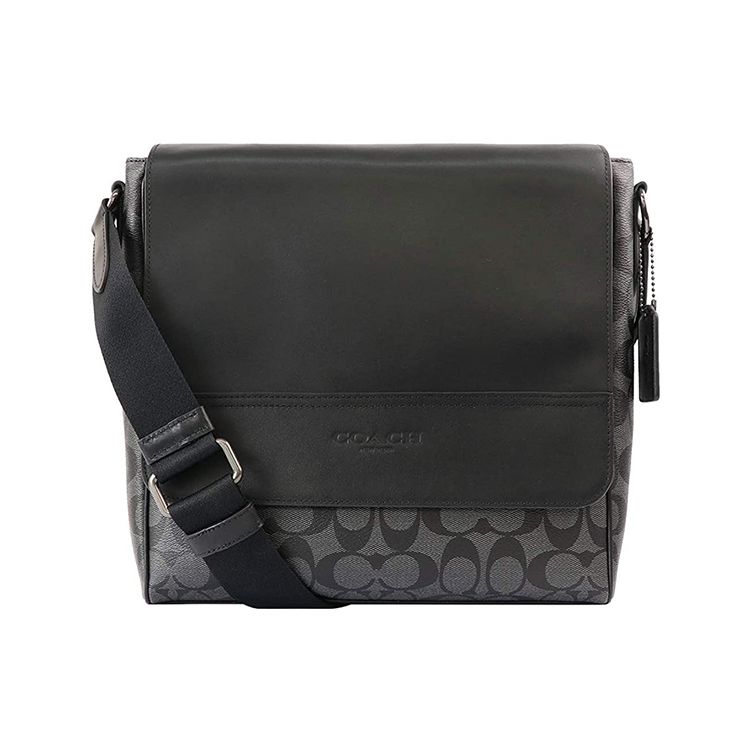Coach Houston 27 Classic Monogram Flap Coated Canvas And Leather Messenger Bag Men Messenger Bag Black 573-QBMI5 Basic Set (Bag+Dust Bag)