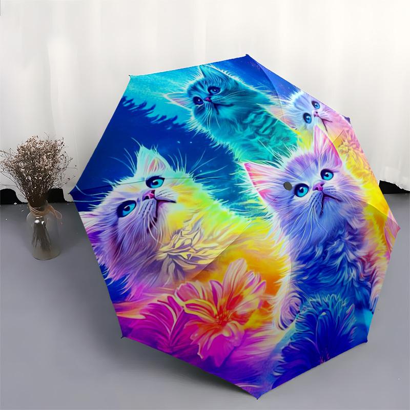 1pc Colorful Kittens in Space Umbrella with Plastic Handle,Suitable for All Seasons Home Travel Outdoor UmbrellaDD557