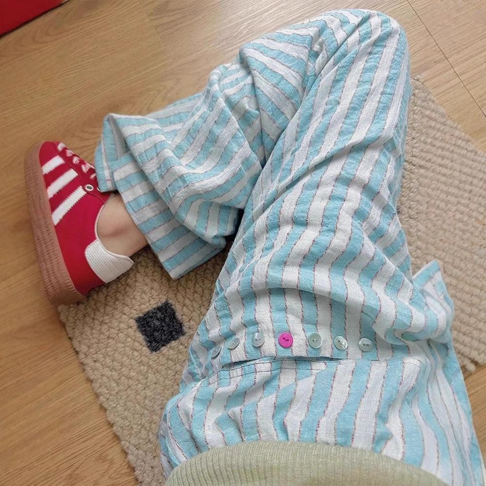 Mint Mambo Striped Casual Pants for Women In Summer New Large Size High Waist Loose Slimming Drooping Wide-leg Pants